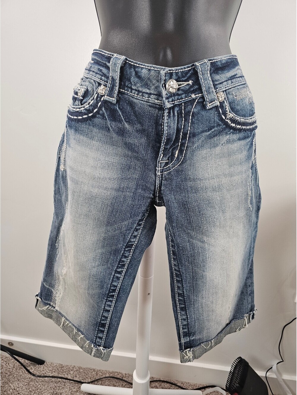 Miss Me Distressed Denim Bermuda Shorts Size 28